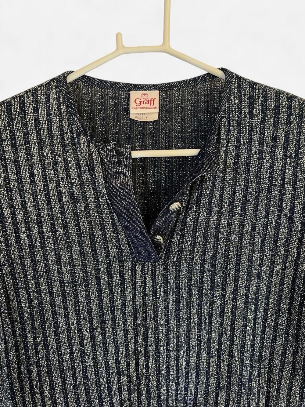 Gilli Navy Metallic Ribbed Button-Front Long Sleeve Top - Picture 2 of 5